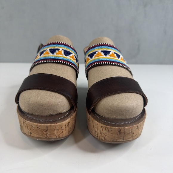 PIKOLINOS Shoes - Pikolinos Womens 38 Brown Leather Beaded Wedge Sandals Boho Made in Spain
